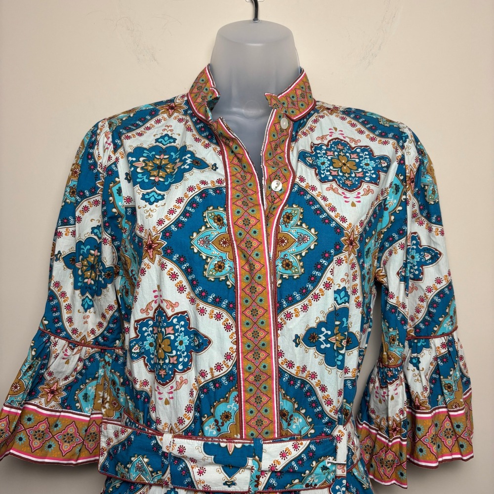 NWT Elizabeth James Frances Cotton Poplin Patchwork Button Up Dress Womens XS - Picture 2 of 8